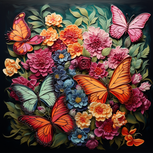 Blue Flowers Butterflies Diamond Art Kit