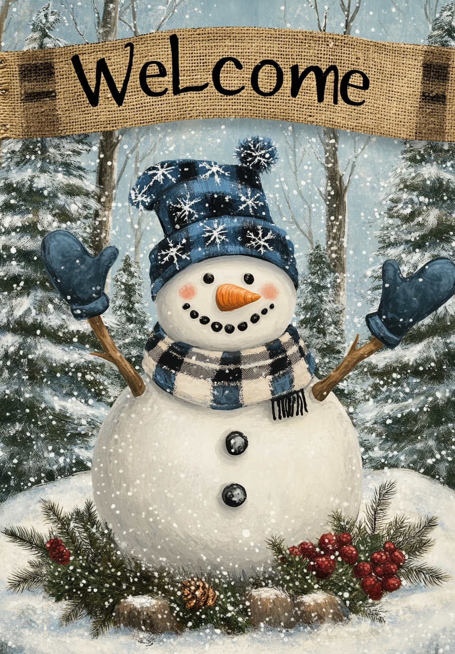 Blue Hat Snowman Welcome Diamond Art Kit