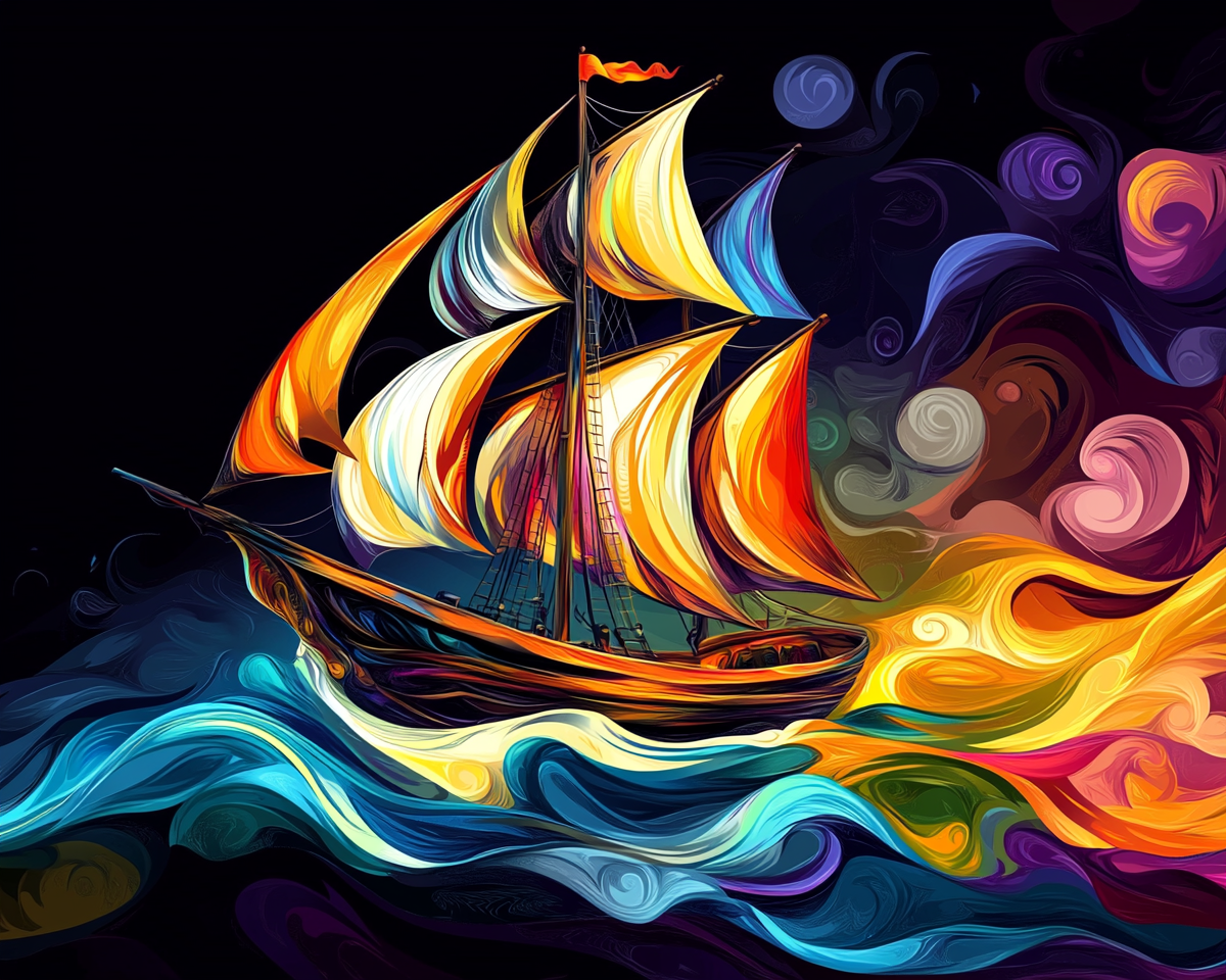 Abstract Ocean Sailing Ship Diamond Art Kit