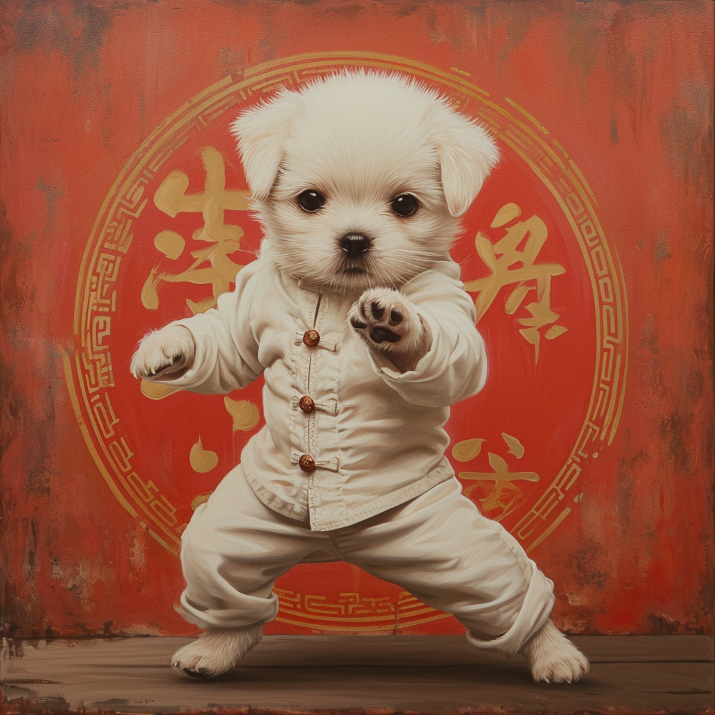 White Kung Fu Puppy Diamond Art Kit