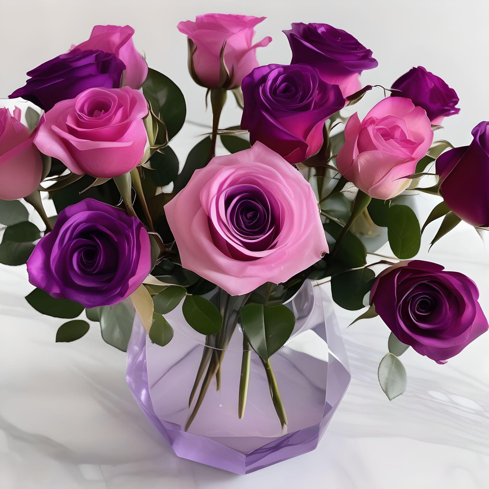 Purple Faceted Vase Of Roses Diamond Art Kit