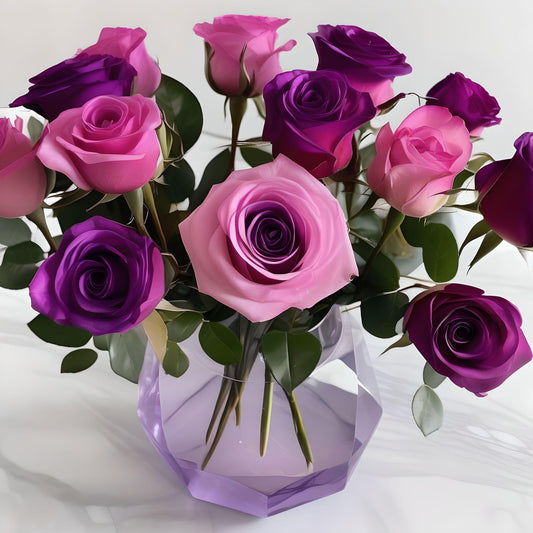 Purple Faceted Vase Of Roses Diamond Art Kit