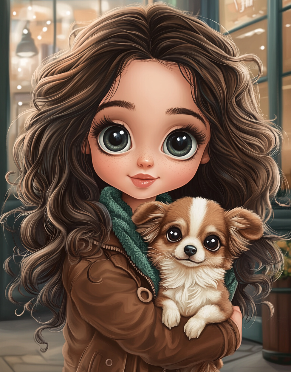 Brown Jacket Girl Puppy Diamond Art Kit