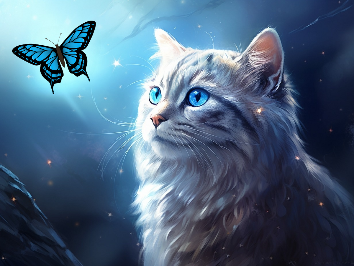 Blue Background Cat Diamond Art Kit