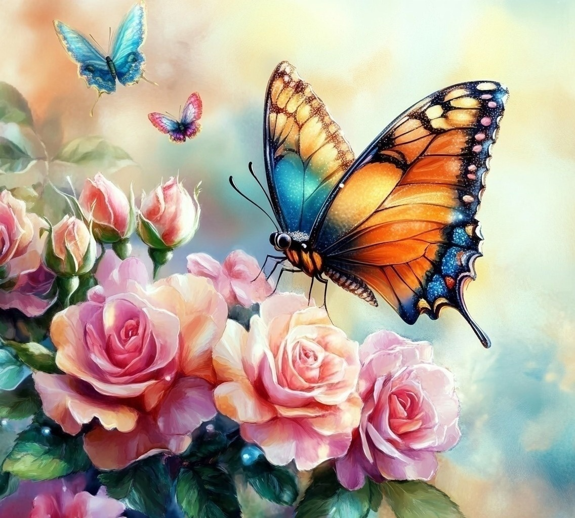 Butterfly On Roses Diamond Art Kit