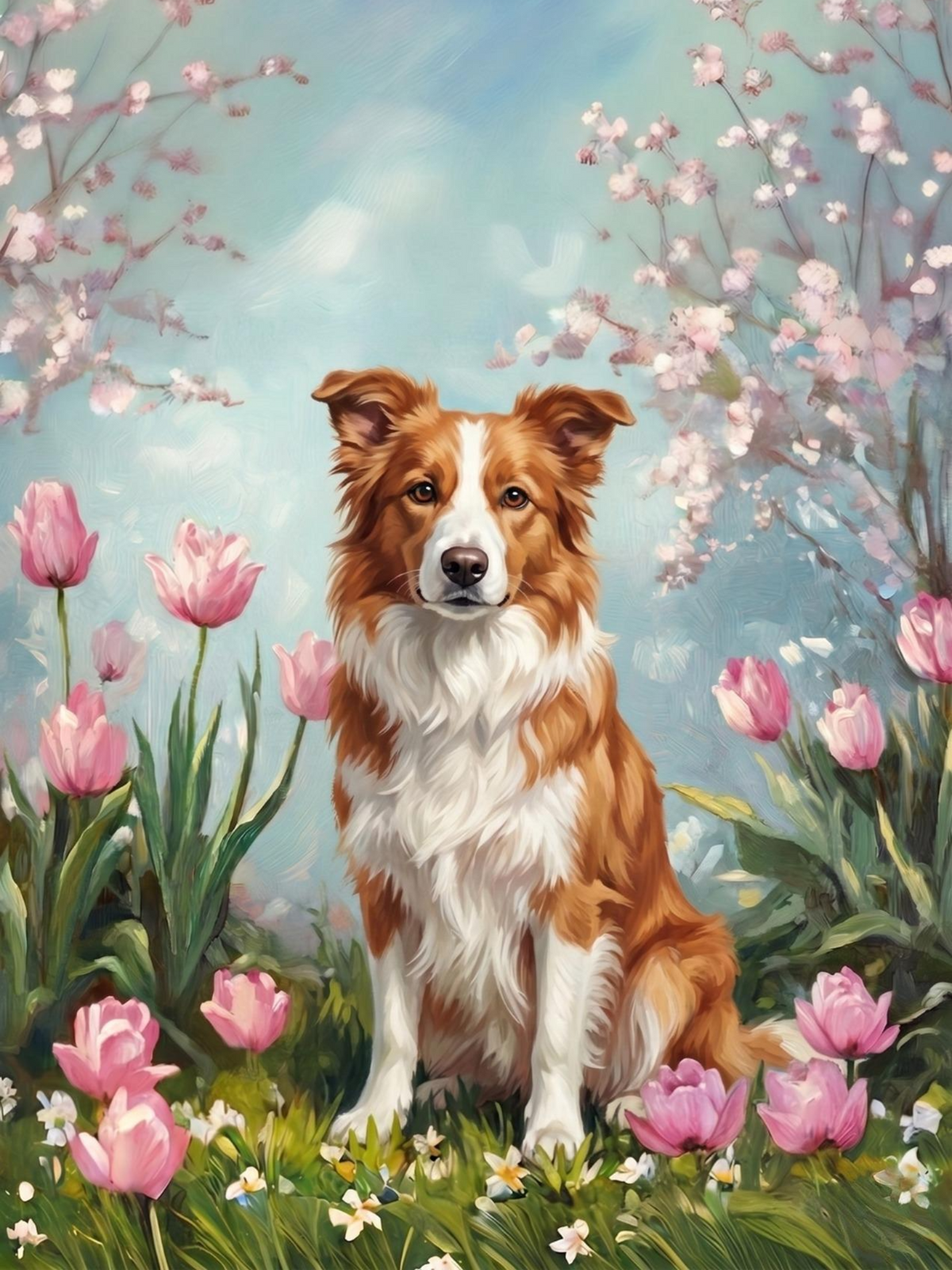 Red And White Border Collie Intulips1 Diamond Art Kit