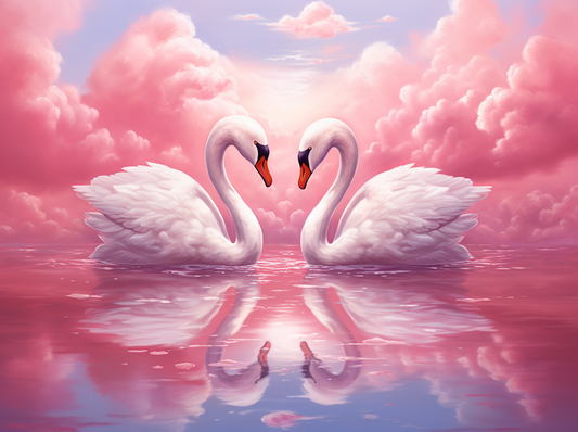 White Swans Pink Clouds Diamond Art Kit
