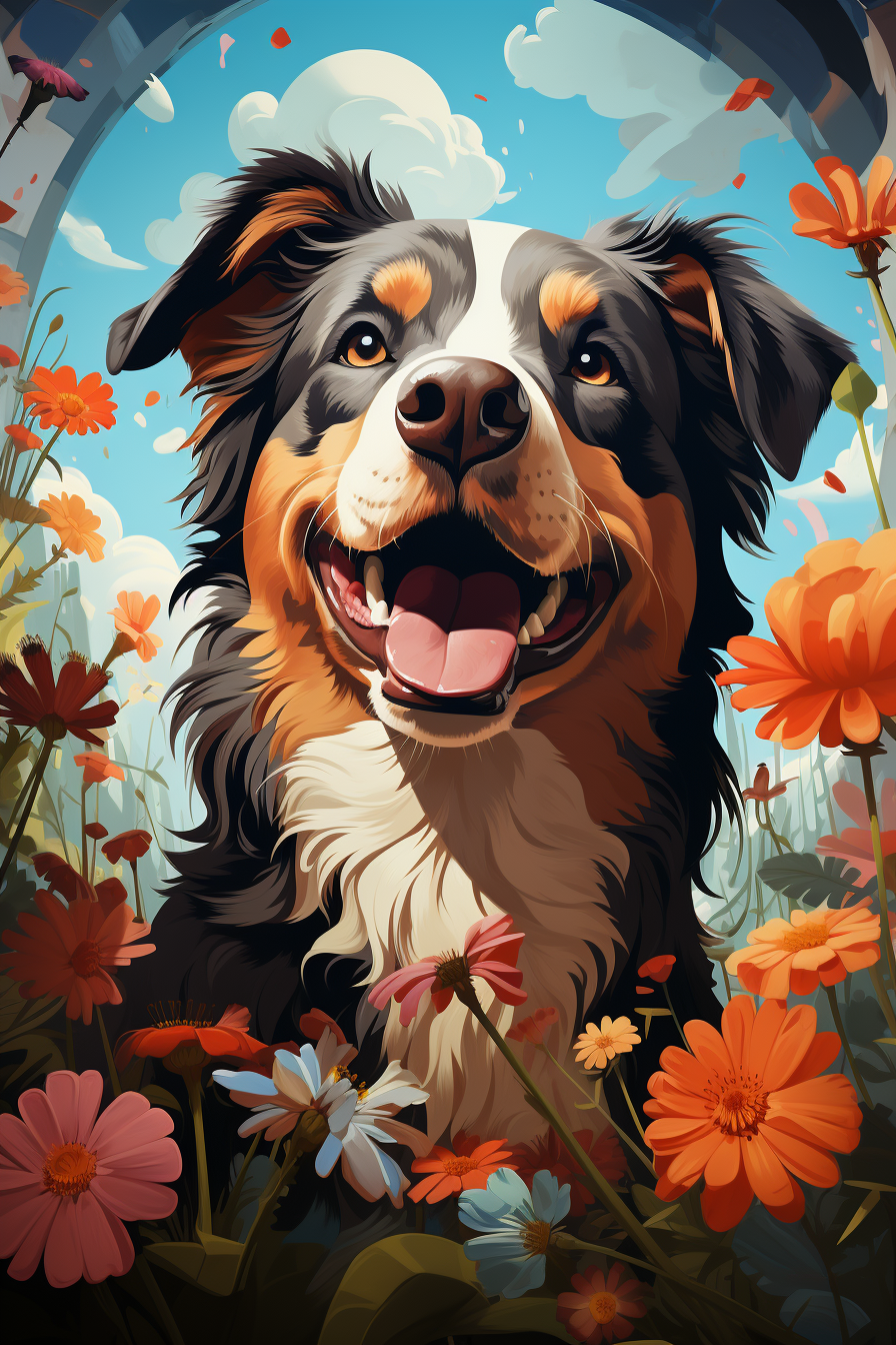 Happy Dog In Flowers Diamond Art Kit
