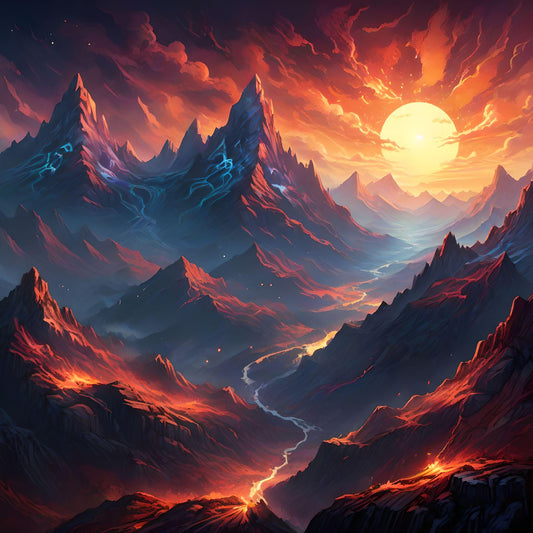 Fiery Mountains And Sun Diamond Art Kit