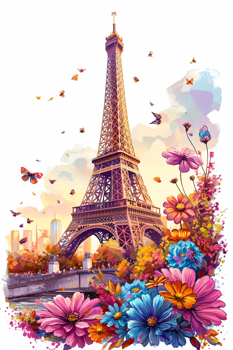 Eiffel Tower Flowers Diamond Art Kit