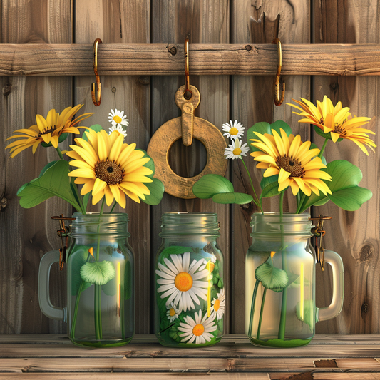 Three Jars Daisies And Sunflowers Diamond Art Kit