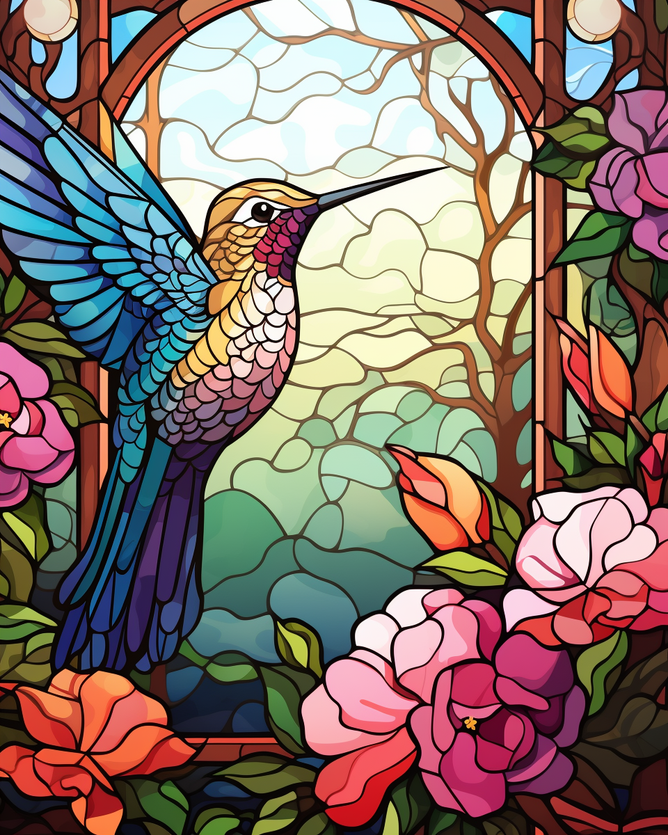 Colorful Flower Abstract Hummingbird Diamond Art Kit