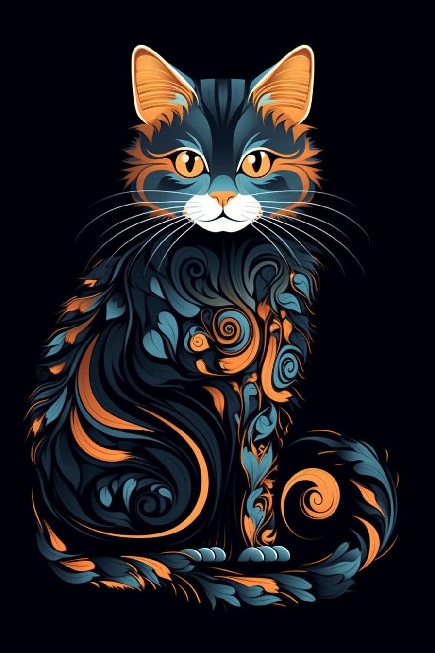 Abstract Orange Ear Cat Diamond Art Kit