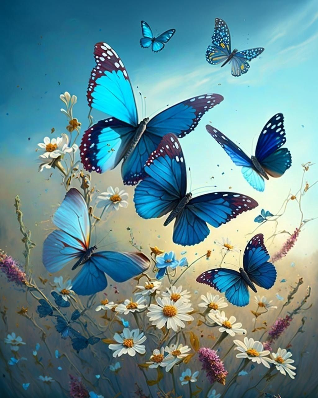 Blue Butterflies Daisies Diamond Art Kit