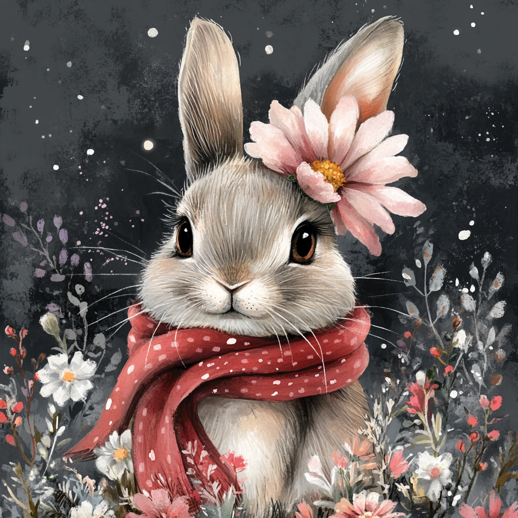 Light Pink Flower Rabbit Diamond Art Kit