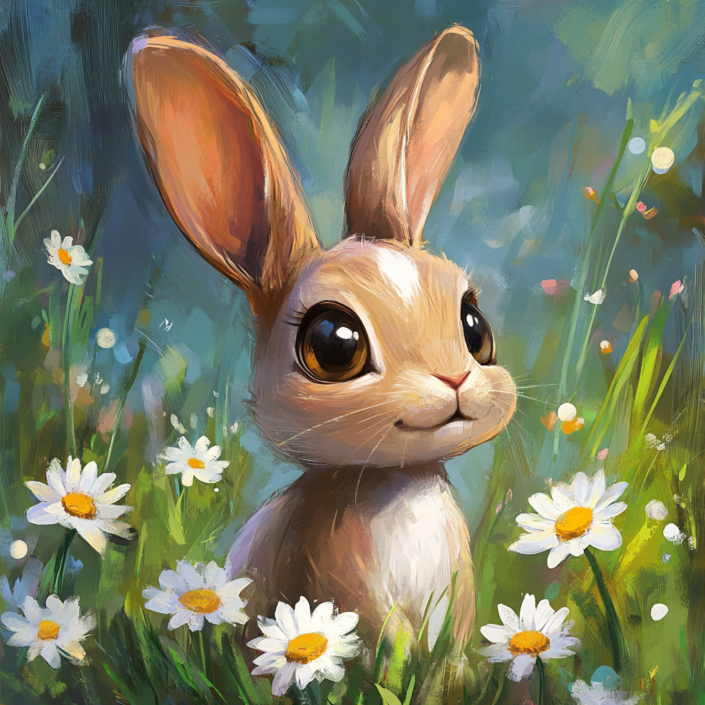 Brown Eye Rabbit In Daisies Diamond Art Kit