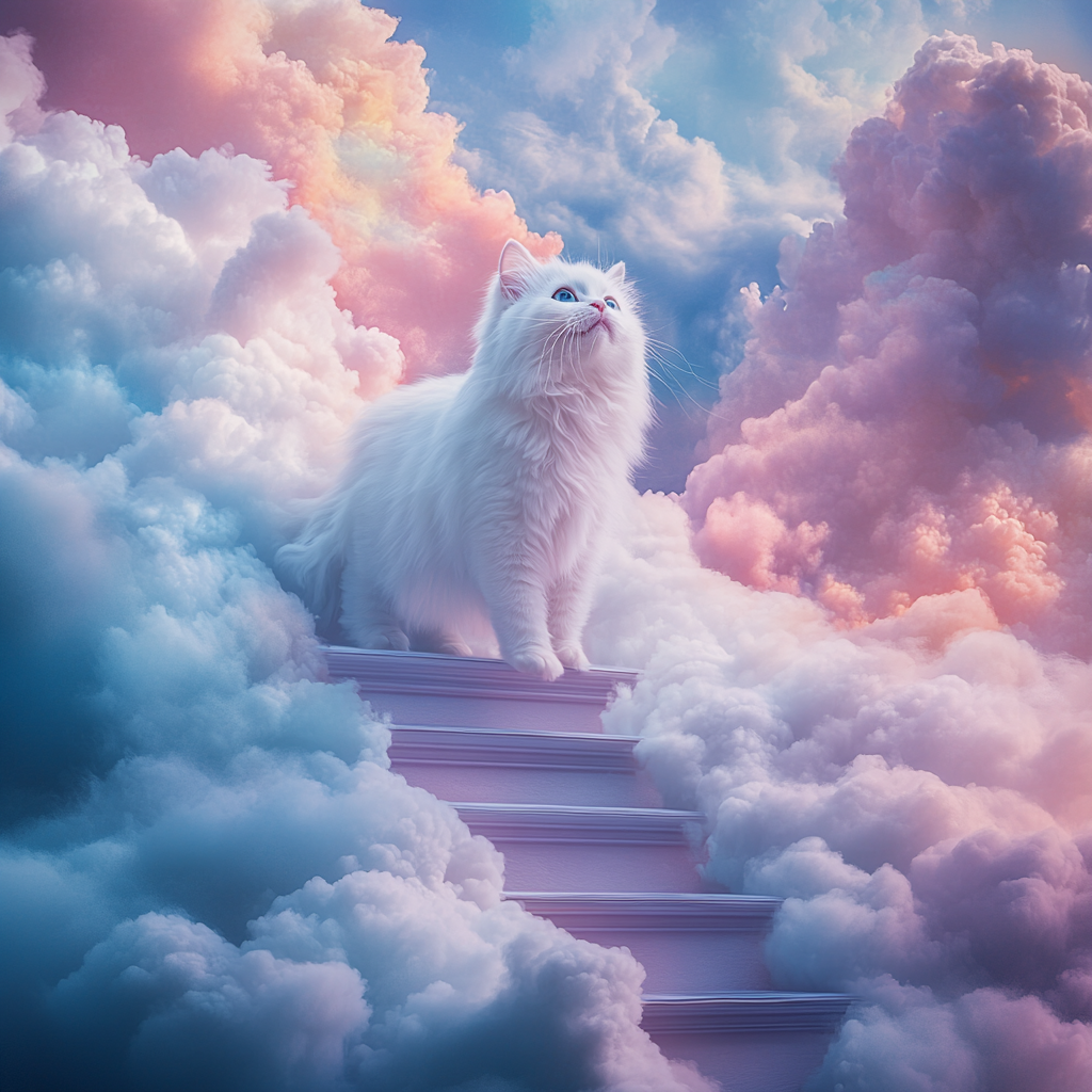 White Cat Stairs In Heaven Diamond Art Kit