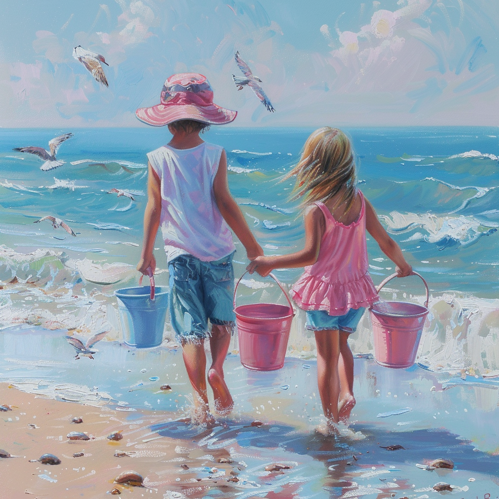 Little Boy Girl Beach Diamond Art Kit