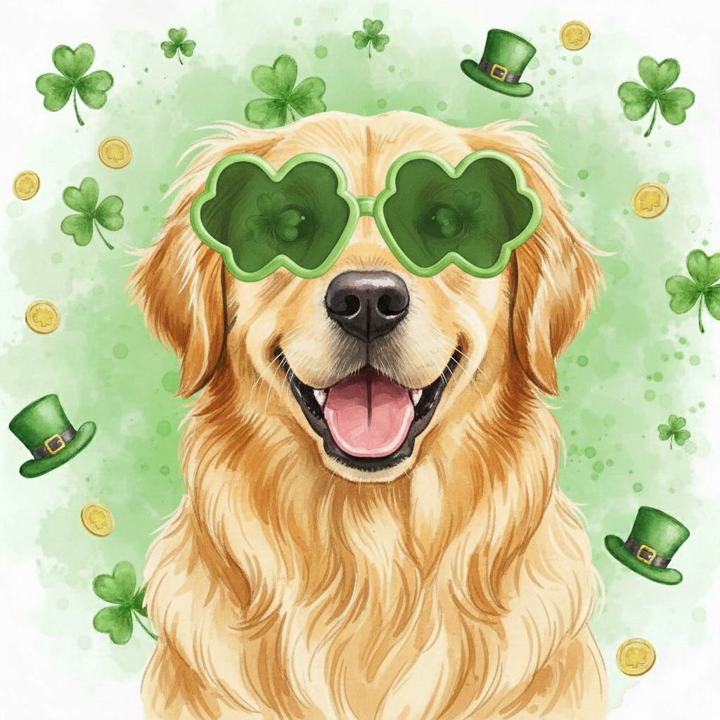 St Patricks Clover Glasses Golden Retriever Diamond Art Kit
