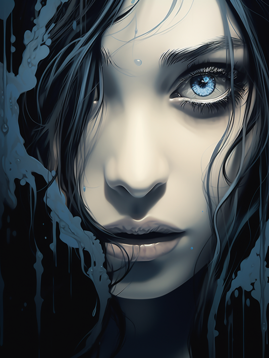 Blueeye Black Hair Girl Diamond Art Kit