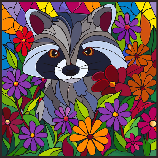 Bright Flowers Abstract Raccoon Diamond Art Kit