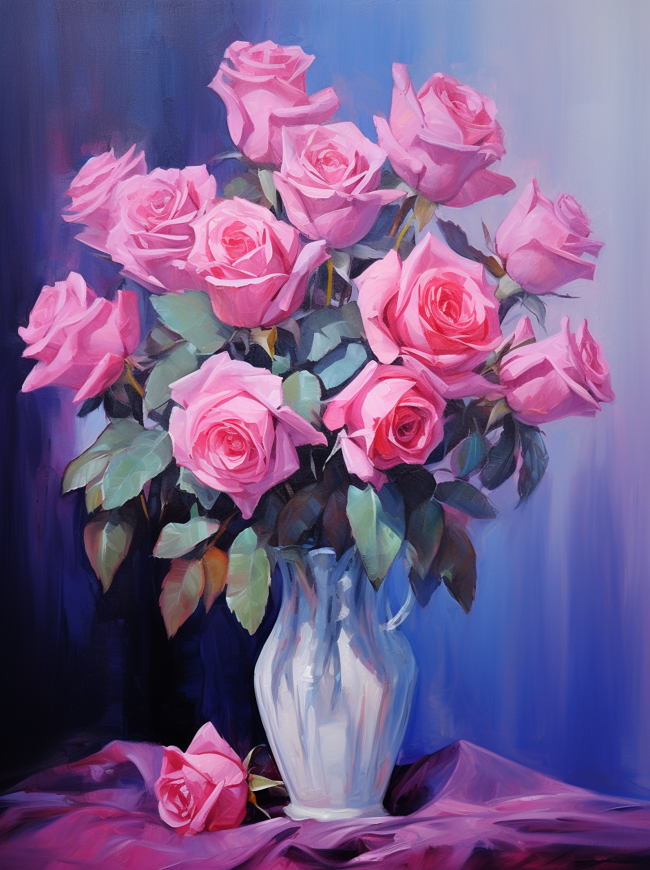 White Pitcher Of Pink Roses Diamond Art Kit