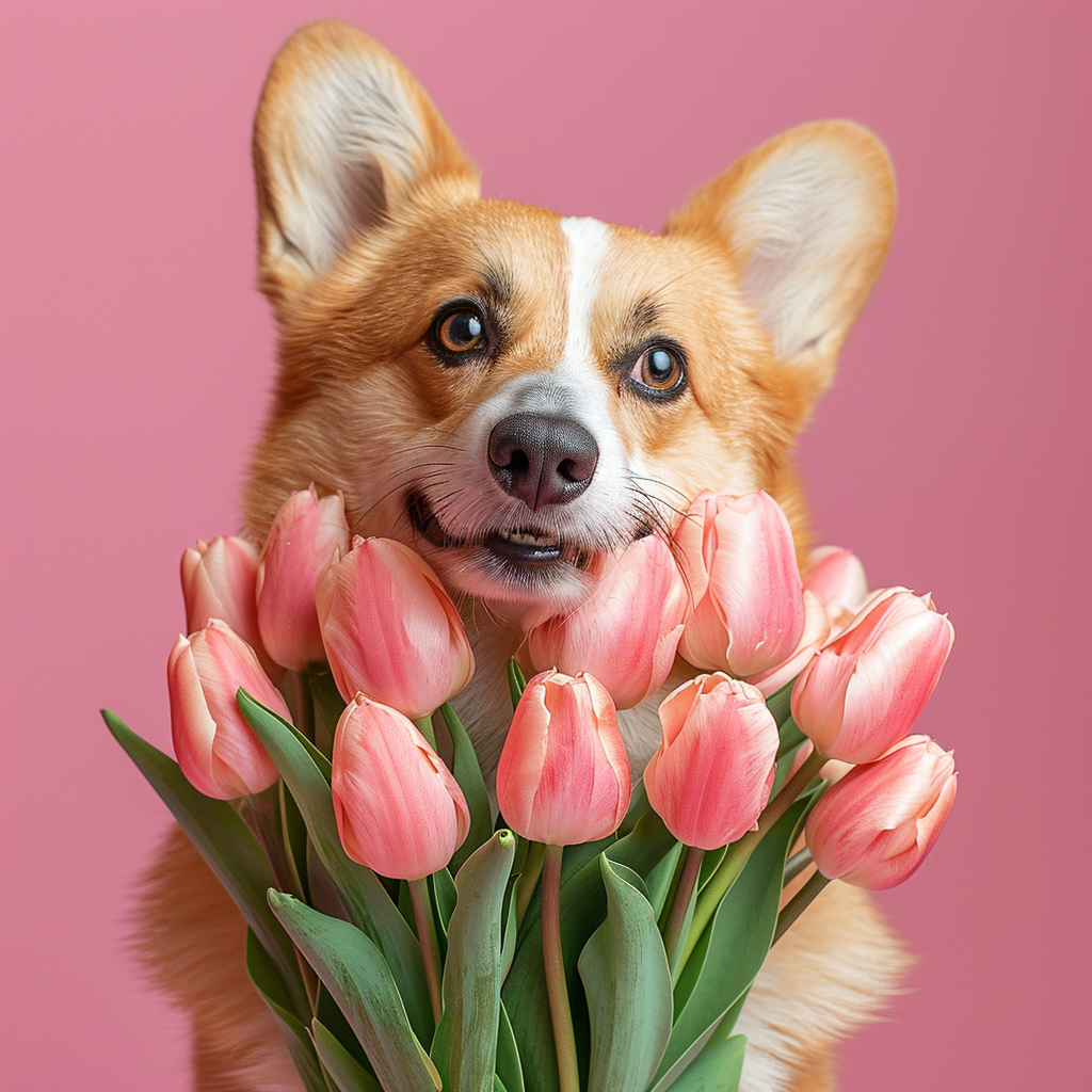 Pink Tulip Corgi Diamond Art Kit