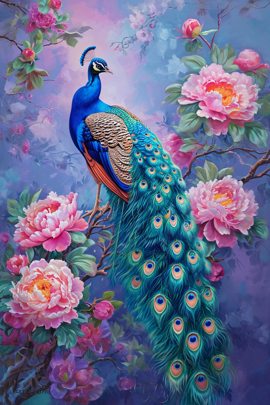 Pink Peony Peacock Diamond Art Kit