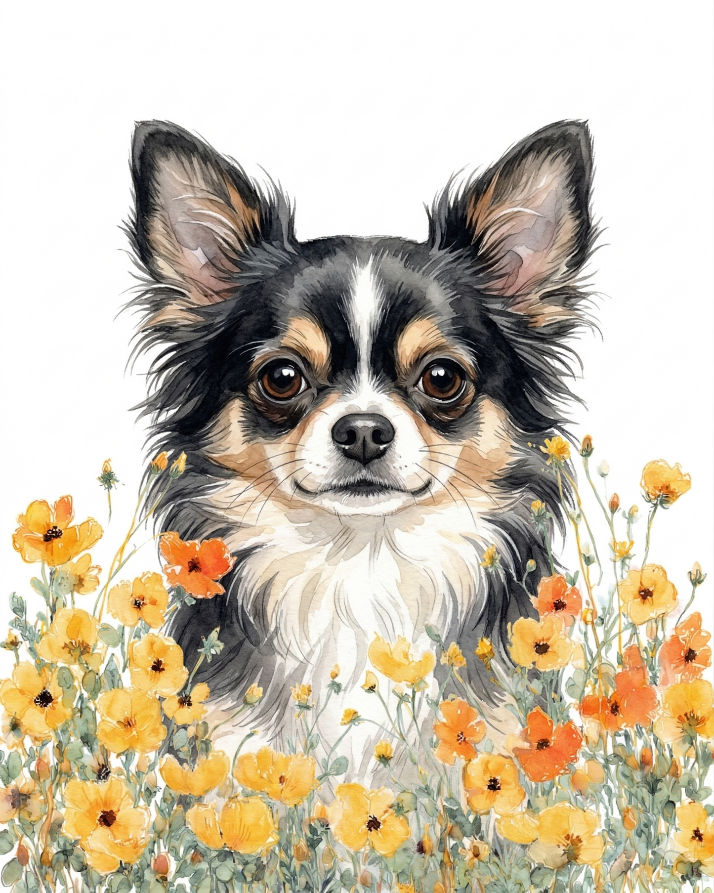 Yellow Poppies Longhaired Chihuahua 2 Diamond Art Kit