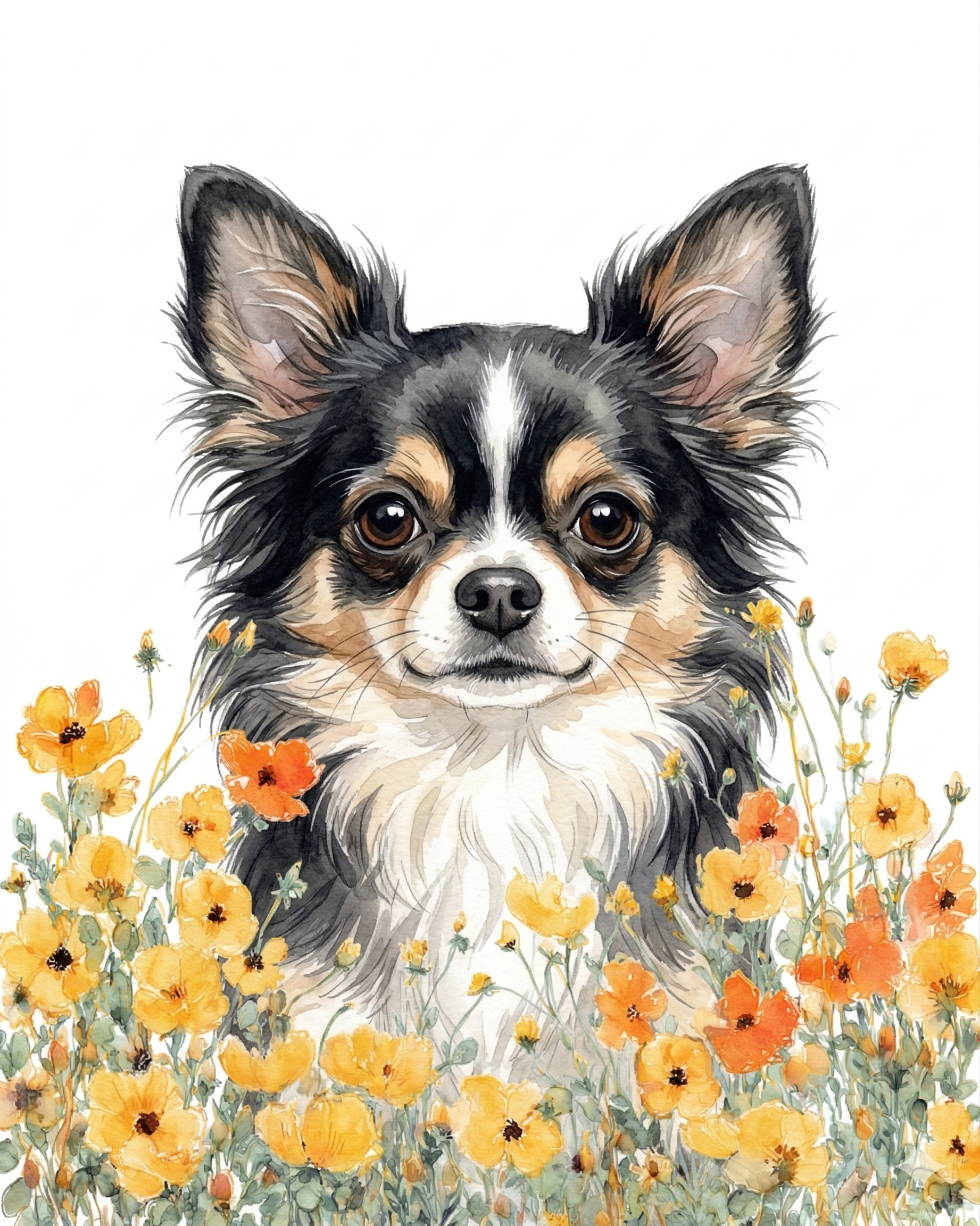 Yellow Poppies Longhaired Chihuahua 2 Diamond Art Kit