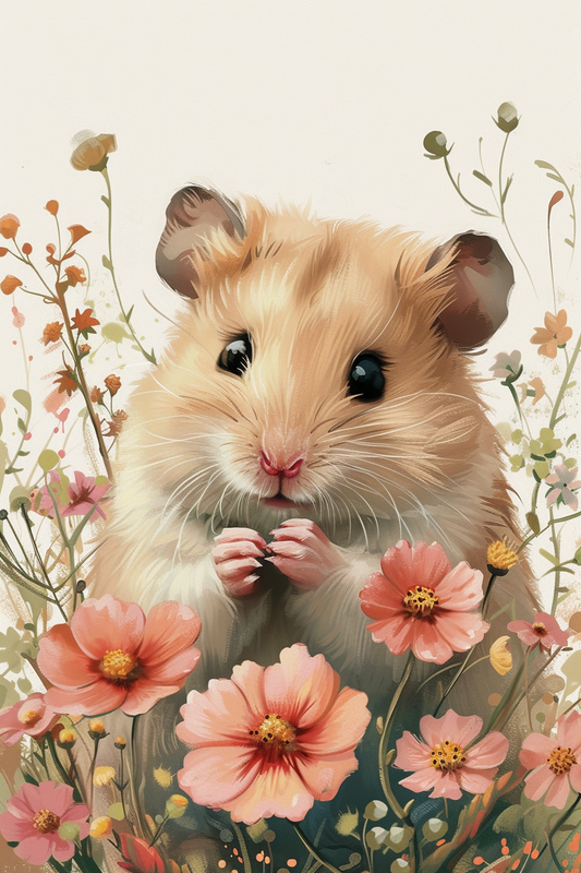 Peach Flower Hamster Diamond Art Kit