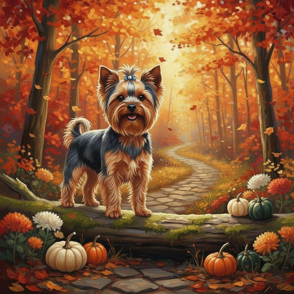 Autumn Forest Yorkshire Terrier Diamond Art Kit