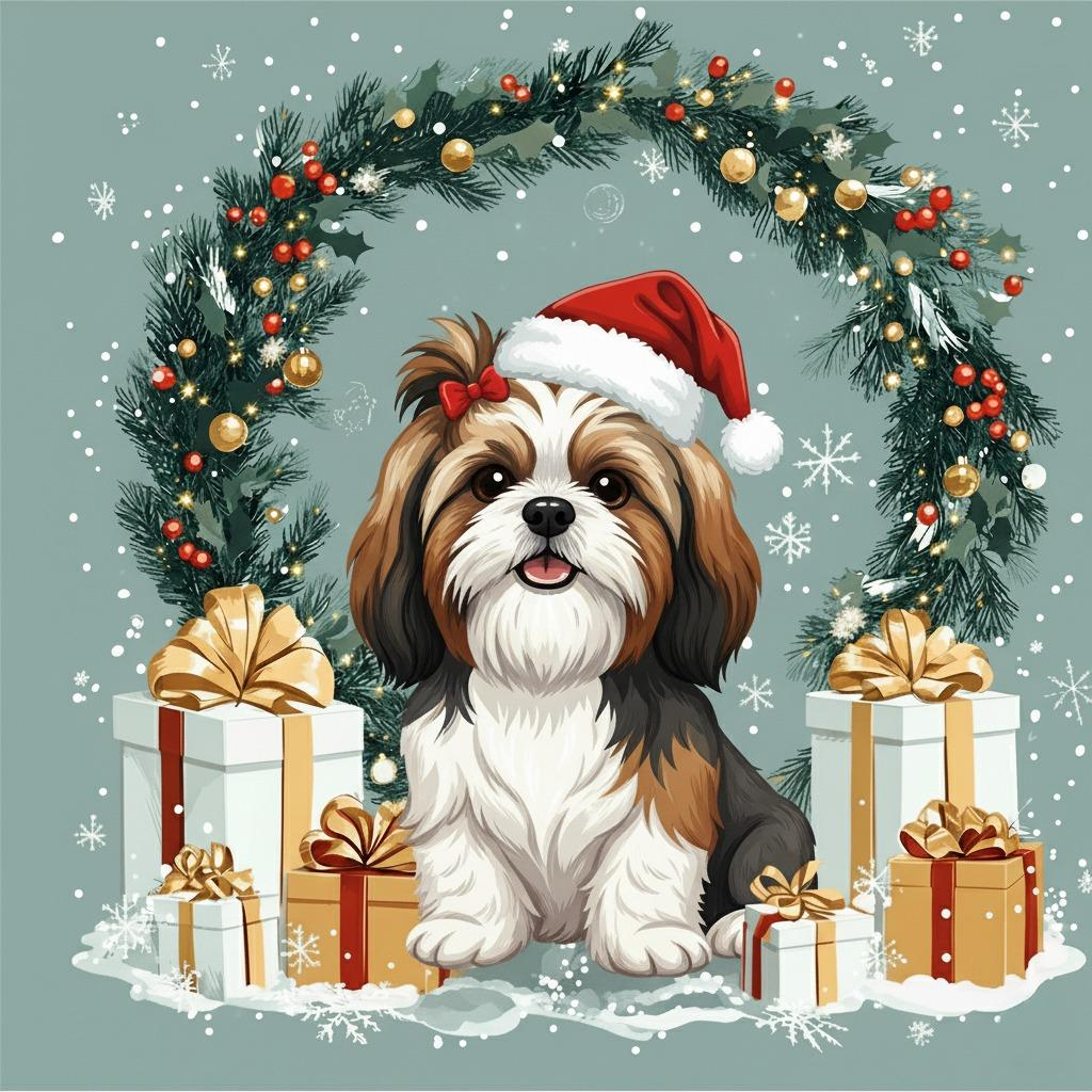 Christmas Arch Shih Tzu Diamond Art Kit