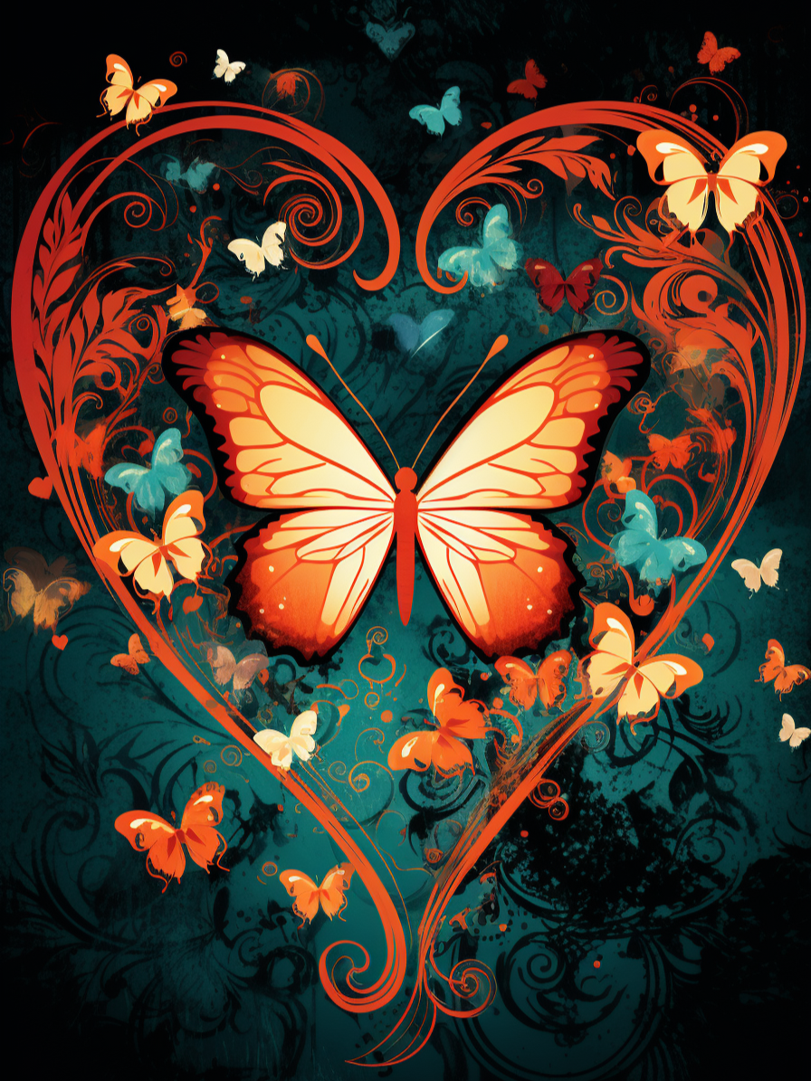 Orange Heart Butterfly Diamond Art Kit