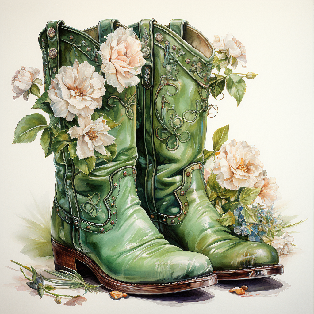 Green Cowboy Boots Flowers Diamond Art Kit