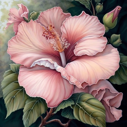 White Center Pink Hibiscus Diamond Art Kit