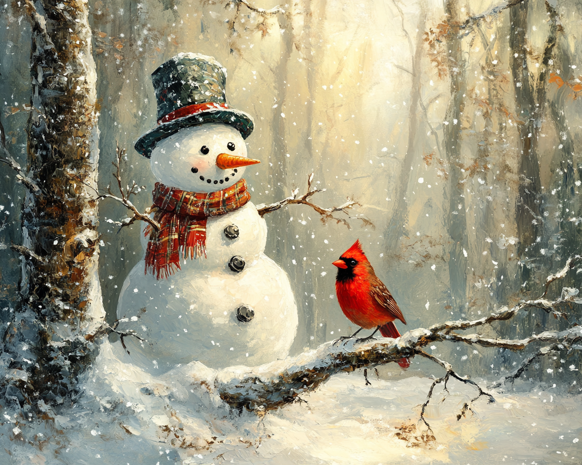 Cardinal On A Branch And Snowman Diamond Art Kit