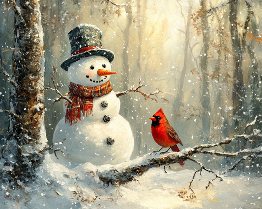 Cardinal On A Branch And Snowman Diamond Art Kit