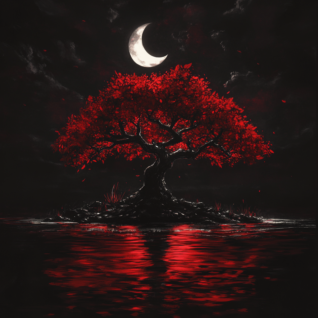 Crescent Moon Redleaf Tree Diamond Art Kit