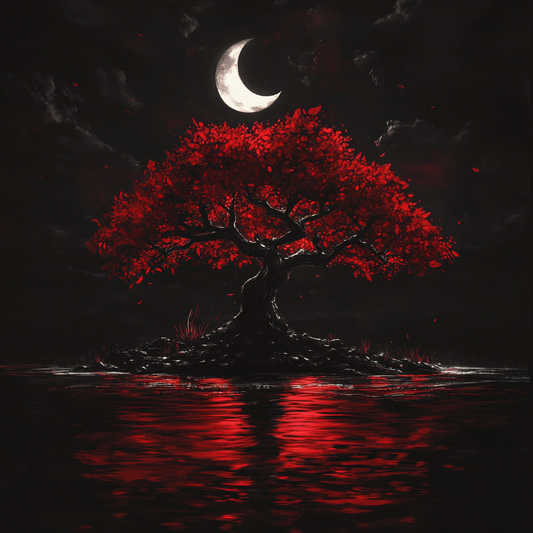 Crescent Moon Redleaf Tree Diamond Art Kit