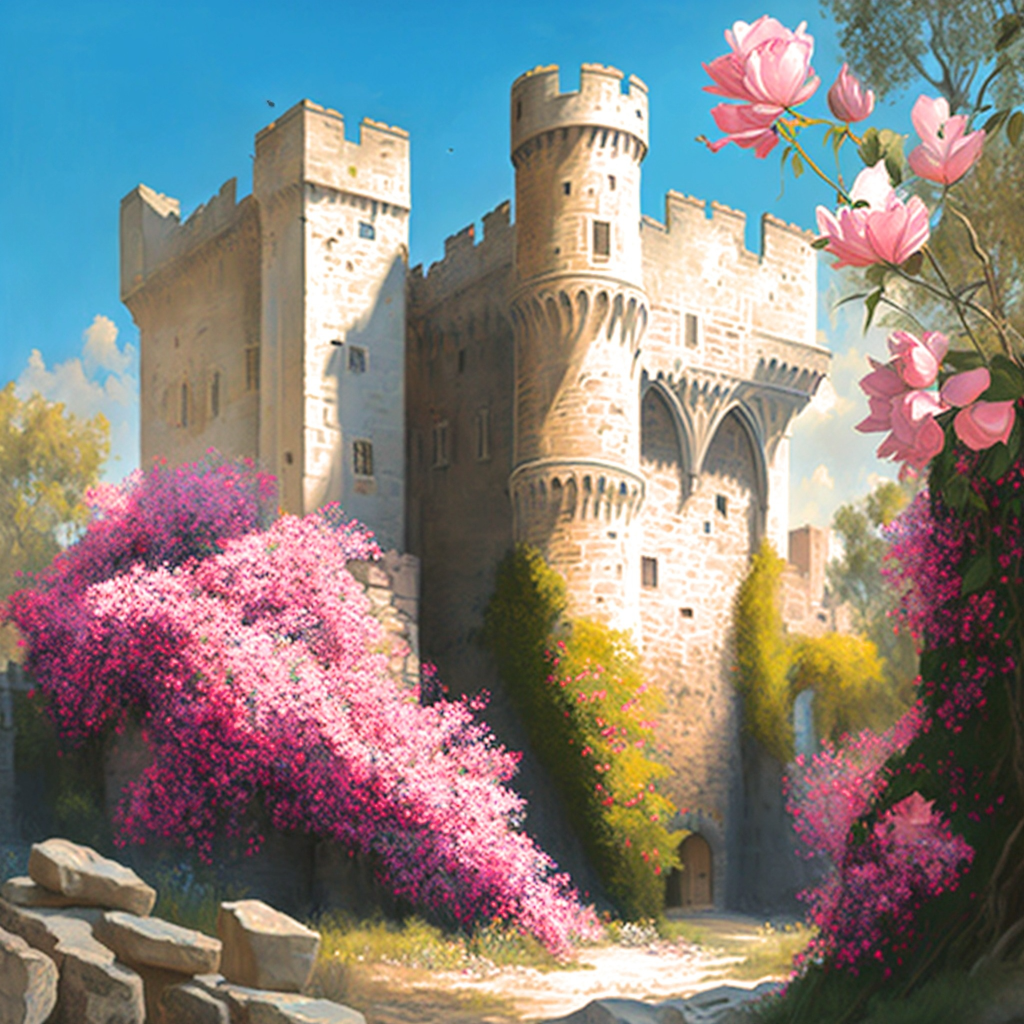 Pink Flower Castle Diamond Art Kit