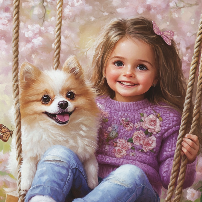 Girl Swinging With Puppy Diamond Art Kit