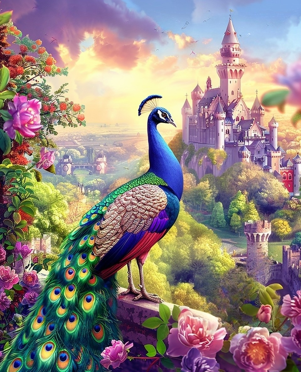 Distant Castle Peacock Diamond Art Kit