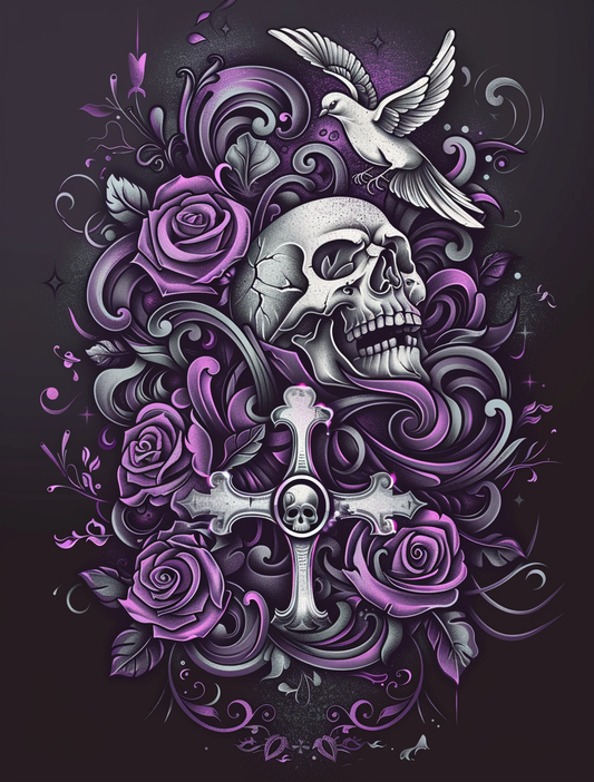 Purple Rose Dove Skull Diamond Art Kit
