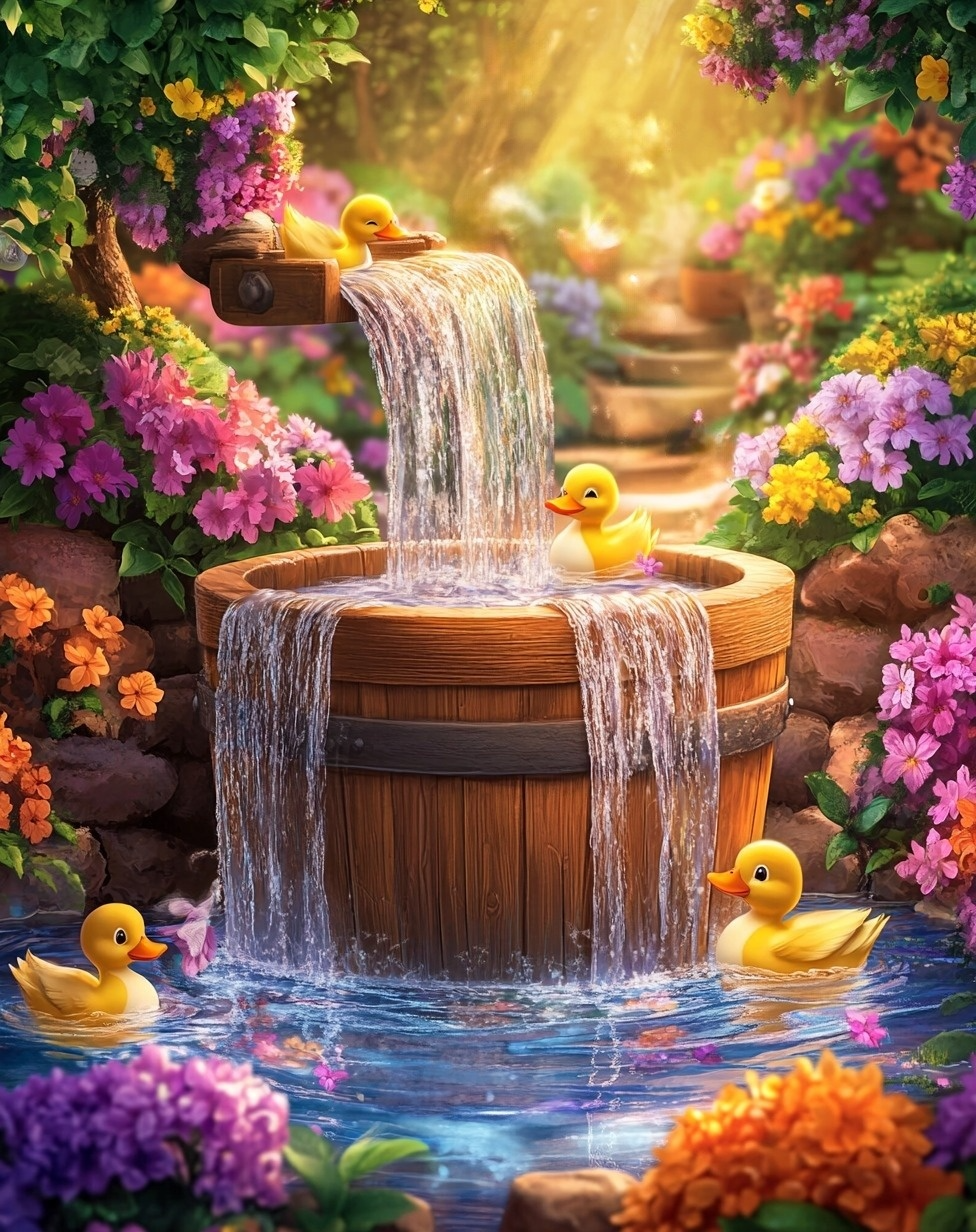 Barrel Fountain Ducklings Diamond Art Kit