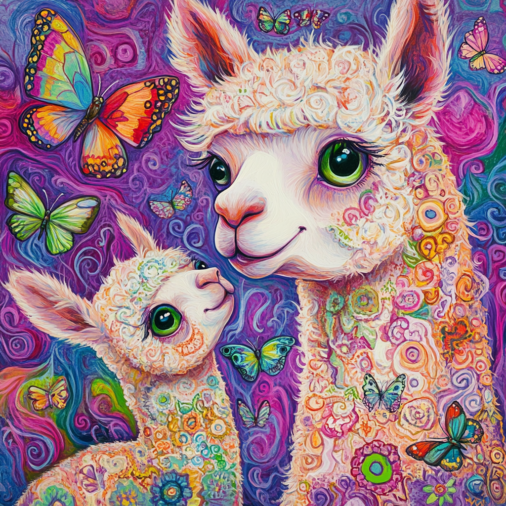 Baby And Mother Abstract Alpacas Diamond Art Kit