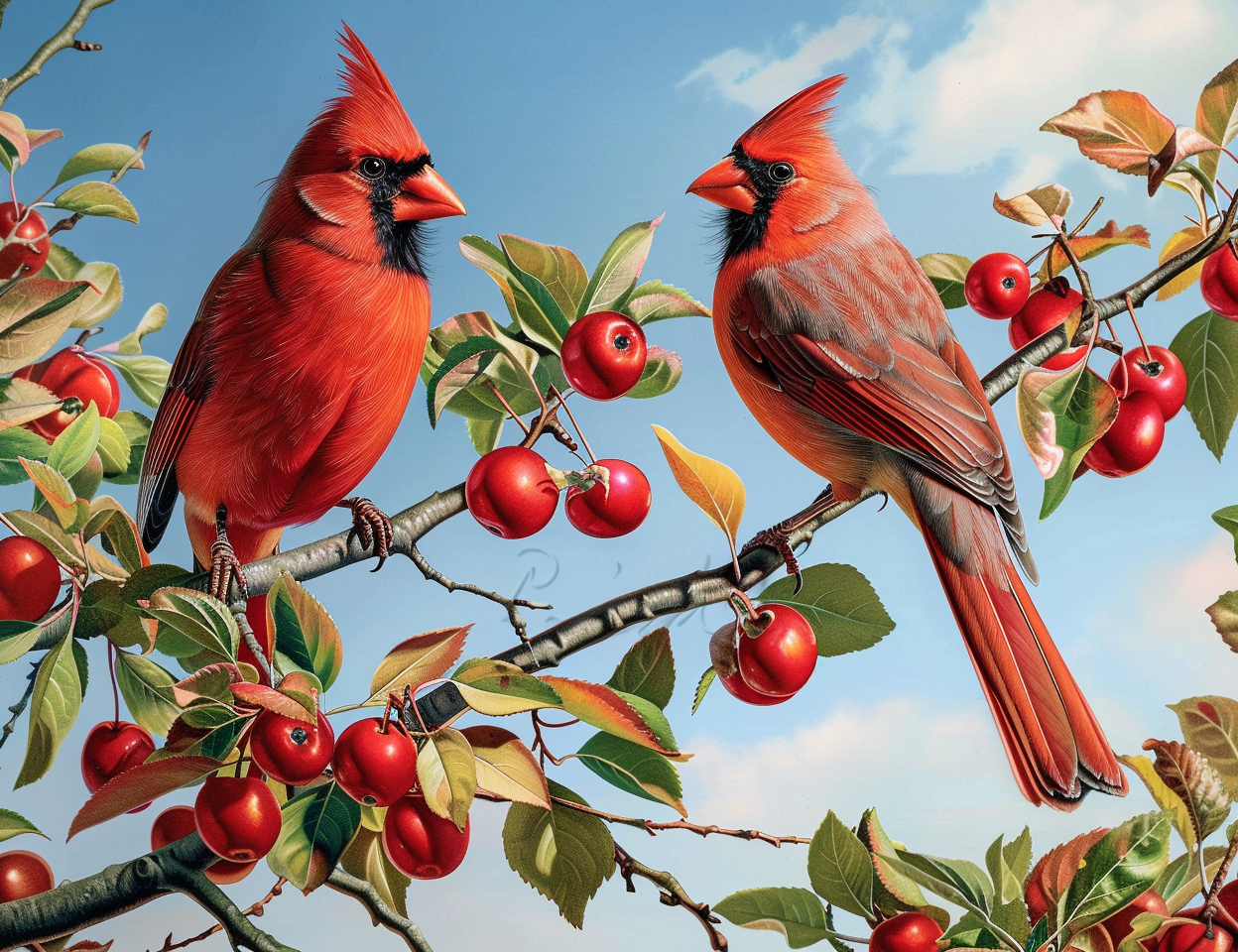 Blue Sky Red Cardinals Diamond Art Kit