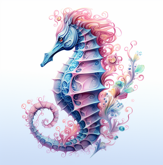 Blue Pink Abstract Seahorse Diamond Art Kit