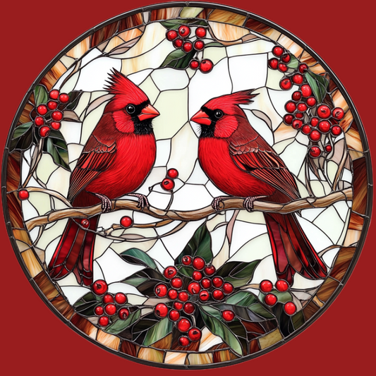 Two Red Cardinals Abstract Circle Diamond Art Kit