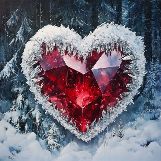 Snow Crystals Red Heart Diamond Art Kit